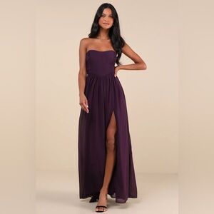 Lulus Luxe Favorite Dark Purple Strapless Ruched Maxi Dress